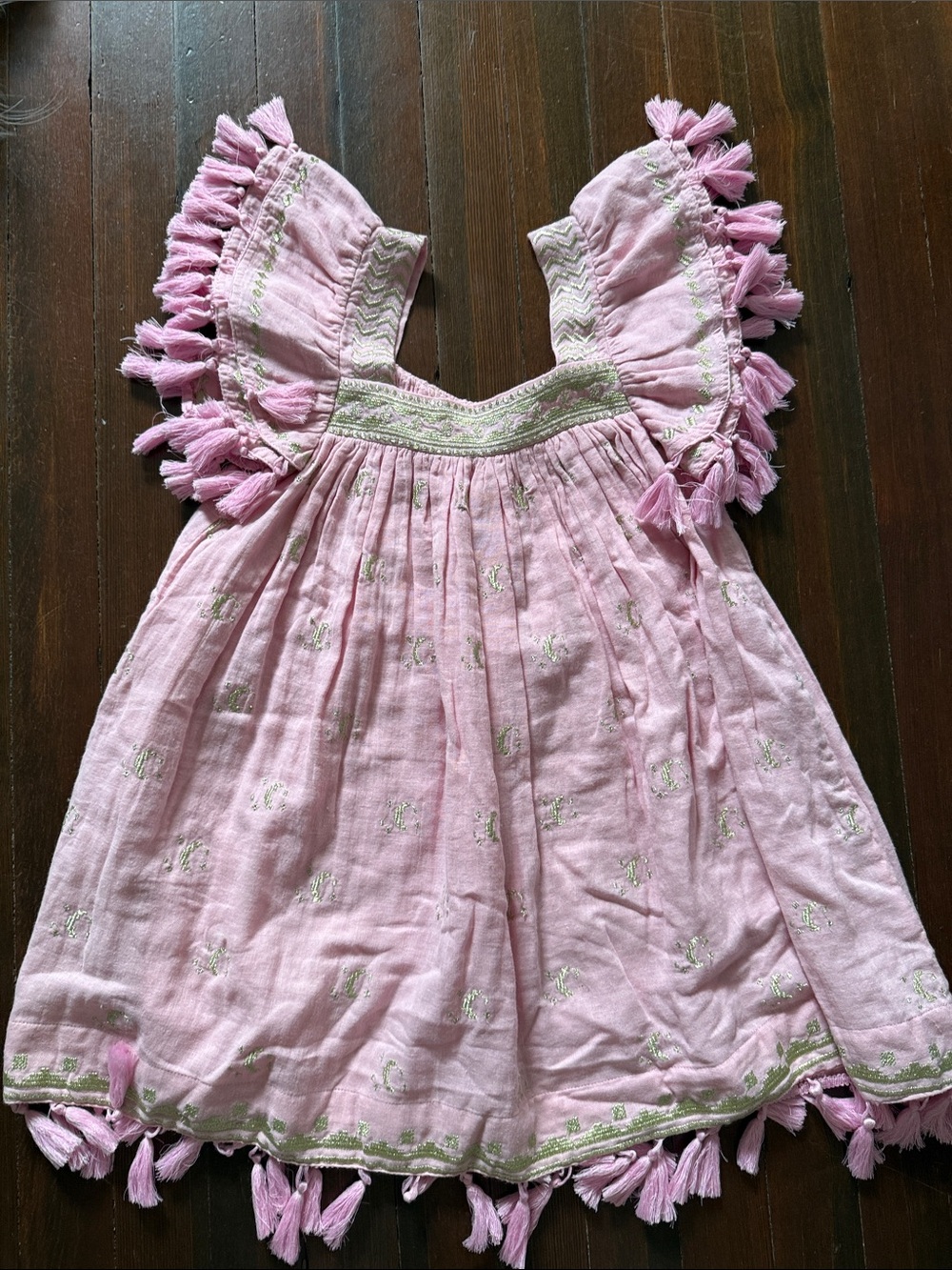 Met St. Barth Girls’ Pink Tassel Embroidered Boho Dress
